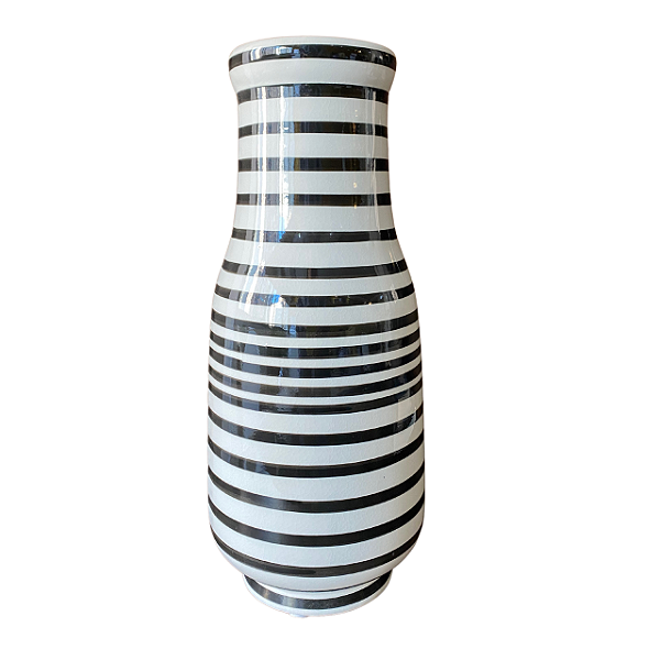 Vaso em cerâmica listrado preto e branco G