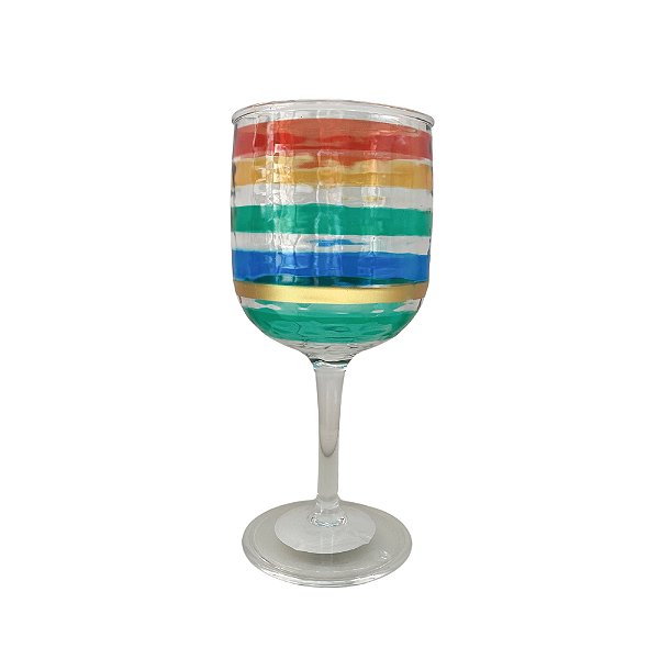 TAÇA ACRÍLICO MULTICOLORIDO LISTRAS (JOGO C/ 6)