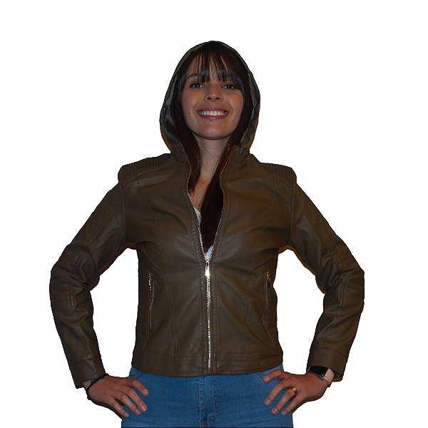 jaqueta de couro sintetico feminina com capuz