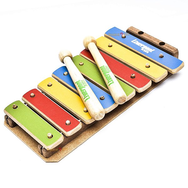 XILOFONE INFANTIL KIDS 8 NOTAS MDF COLORIDO COM BAQUETAS