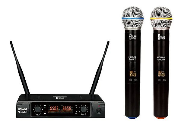 MICROFONE SEM FIO UHF DUPLO DE MAO DYLAN UDX-02 30 CANAIS