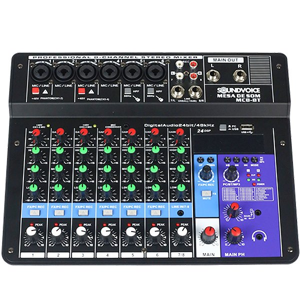 MESA DE SOM SOUNDVOICE MC8BT GRAVAÇÃO REPRODUÇÃO DIRETA USB