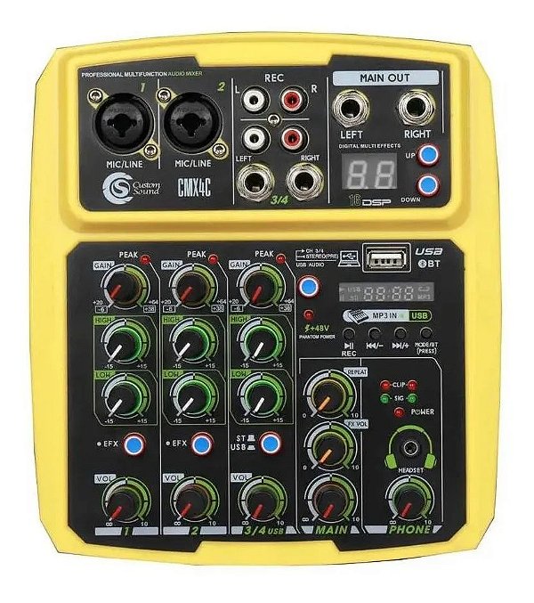 MESA DE SOM 4 CANAIS COM INTERFACE USB, BT E EFEITOS CMX YW