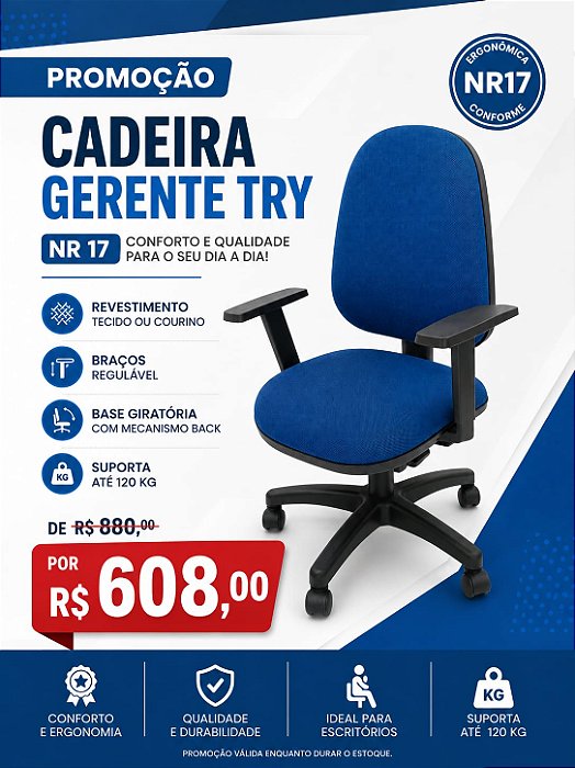 Cadeira modelo TRY espaldar alto