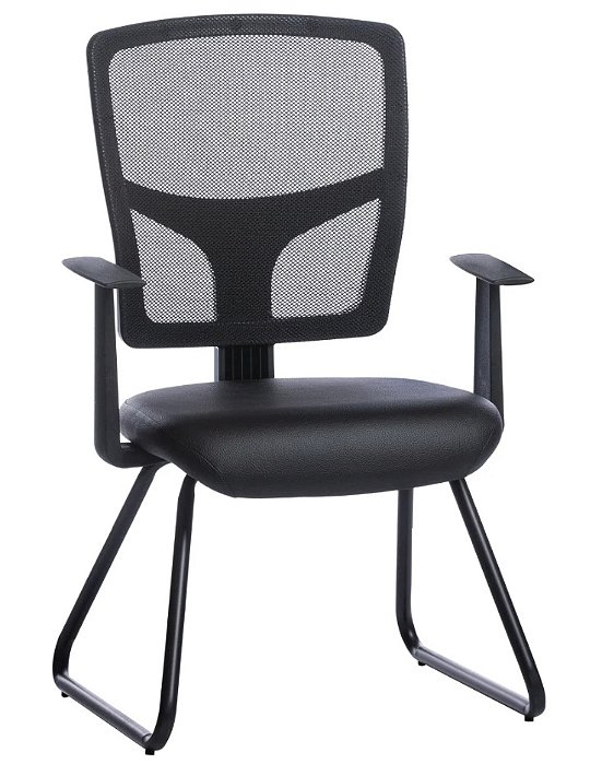 Cadeira Eco Fixa Rhodes – Encosto em Tela com Braços (Preta)