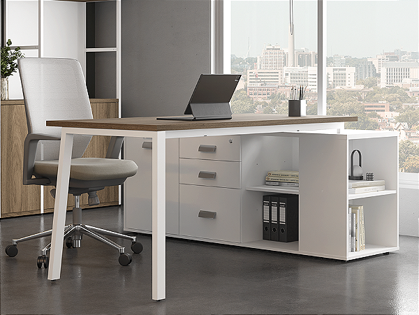 Mesa Diretor Arq Pé  Cavalete com armário lateral