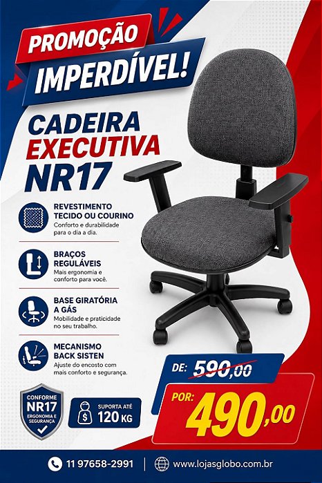 Cadeira Executiva Ergonômica com braços R$ 490,00