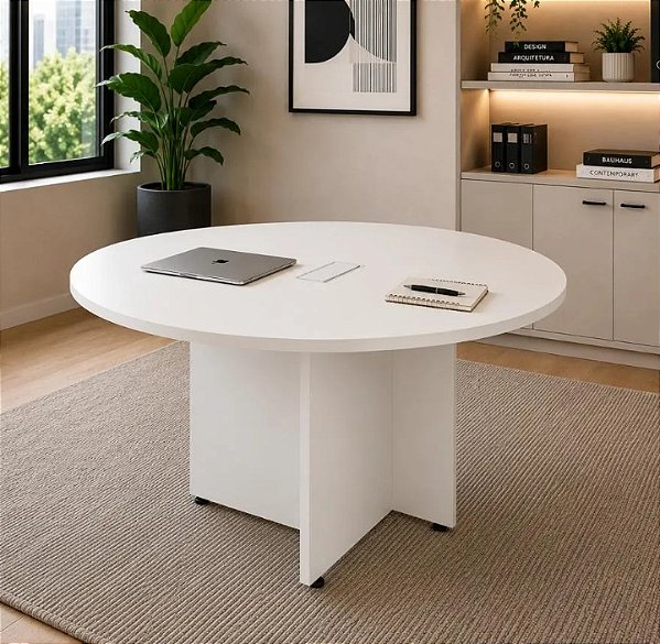 Mesa de Reunião Circular com Caixa para Tomada