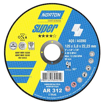 DISCO DE CORTE PARA ACO 125X3X22,3MM - NORTON