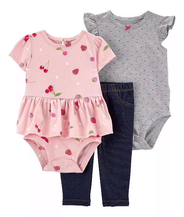 Trio carters morango com 2 bodies e calça