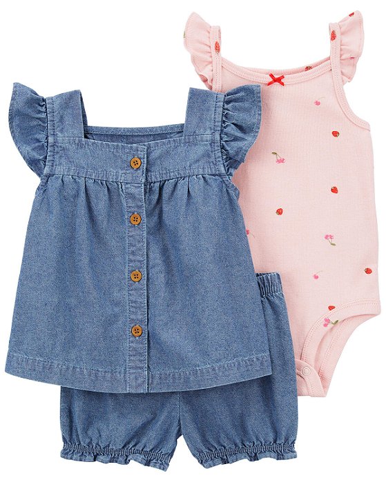 Trio - Body, blusa e short - jeans