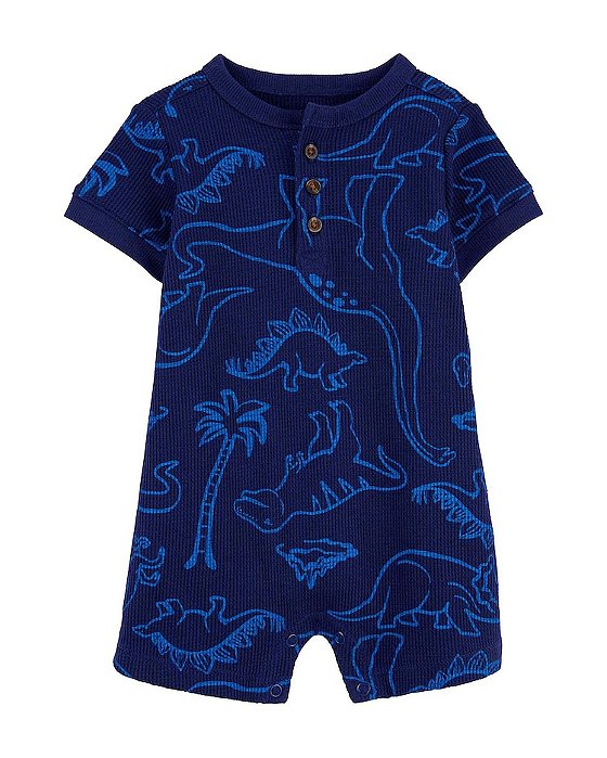 Macacão curto bebê canelado dinossauros variados azul