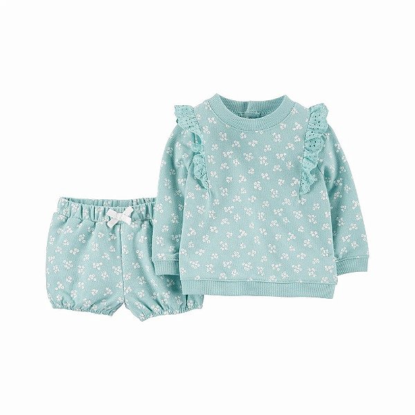 Conjunto moletinho verde florzinhas