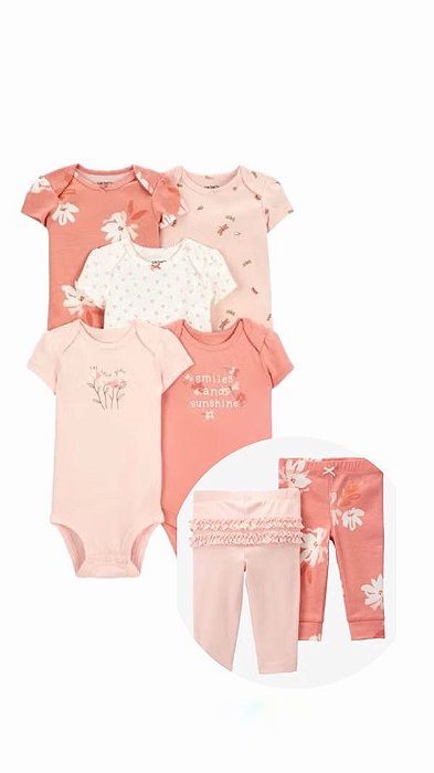 Conjunto  7 peças / kit de bodies 5 peças e calça 2 peças
