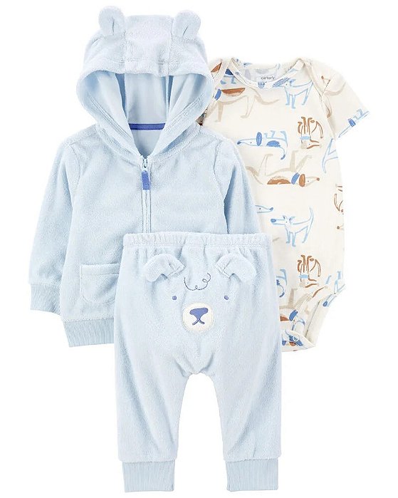 CONJUNTO ATOALHADO 3 PEÇAS  - CACHORRINHO - MENINO