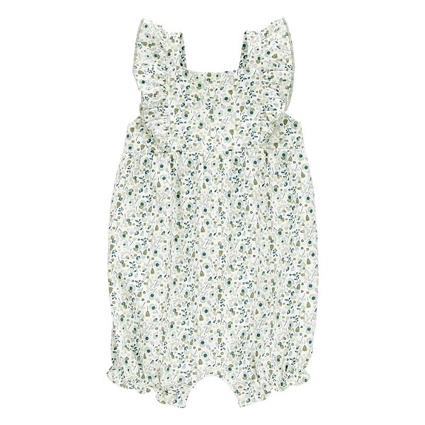 Macacão curto verde com florzinhas