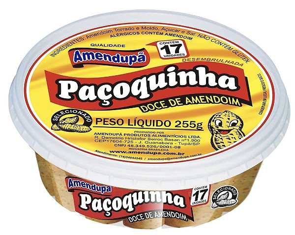 Pote Paçoca Rolha Desembalada Amendupã 255g com 17 unidades