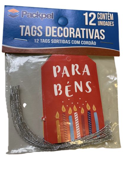Tags Decorativas com cordão De para Parabéns c/ 12 unidades