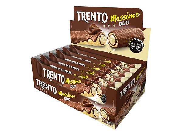 Chocolate Trento Massimo Duo Chocolate ao Leite e Branco Peccin caixa com 16 unidades