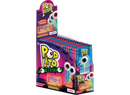 Caixa Pirulito Pop Lito Monstrinho com cabo de Neon 15 unidades de 12g - Confest