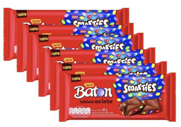 Caixa Chocolate Barra Baton Tablete Smarties com 14 unidades de 90g - Garoto