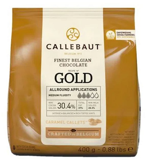 Chocolate Branco com Caramelo  GOLD 30.4%  Gotas 400g - Callebaut (Validade 23-03-22)