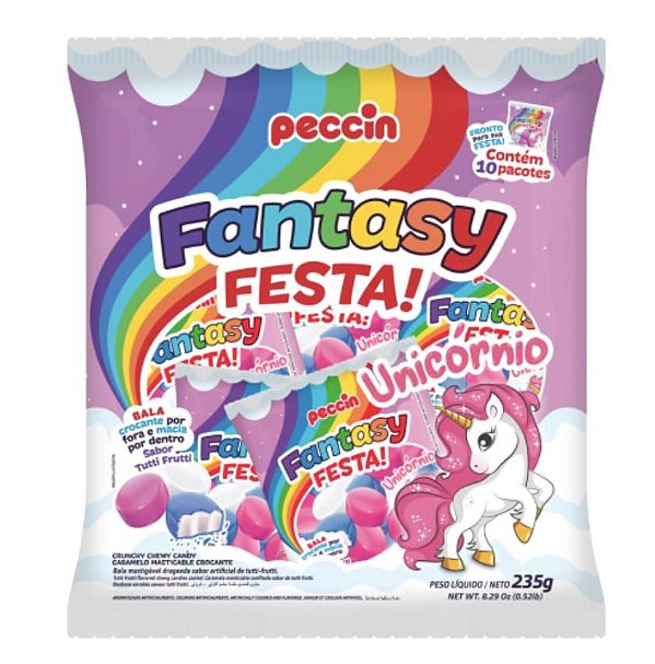 Bala Fantasy Festa Unicórnio com 10 pacotes de 23,5g (235g) - Peccin