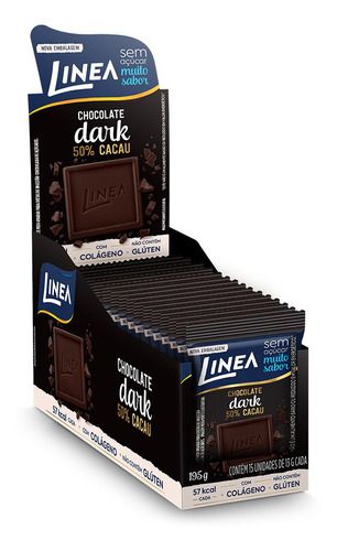 Chocolate Dark 50% Cacau sem açúcar 15 unidades de 13g - Linea