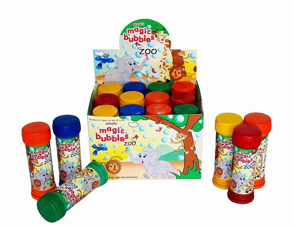 Lembrança Brinquedo Infantil - Bolinha de Sabão Magic Bublee Zoo  - C/ 12 UN