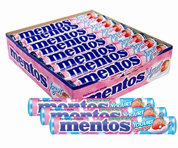 Balas Mastigáveis Mentos Yogurt Morango 600g  (16 unidades de 38g)  - Perfetti