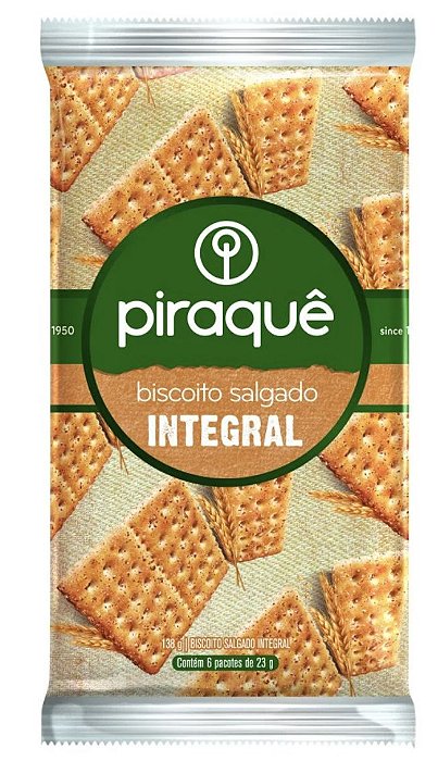 Biscoito Salgado Integral 138g - 6 Unidades de 23g - Piraquê
