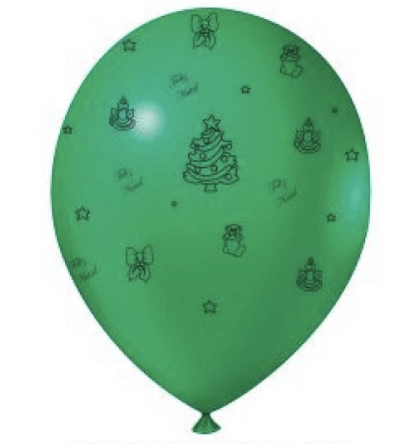 Balão Bexiga Estampado Verde nº 9 Natal  Joy com 25 Unidades