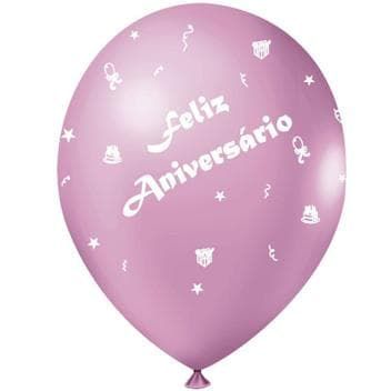 Balão Estampado Rosa Claro nº 9 Feliz Aniversário Joy com 25 unidades