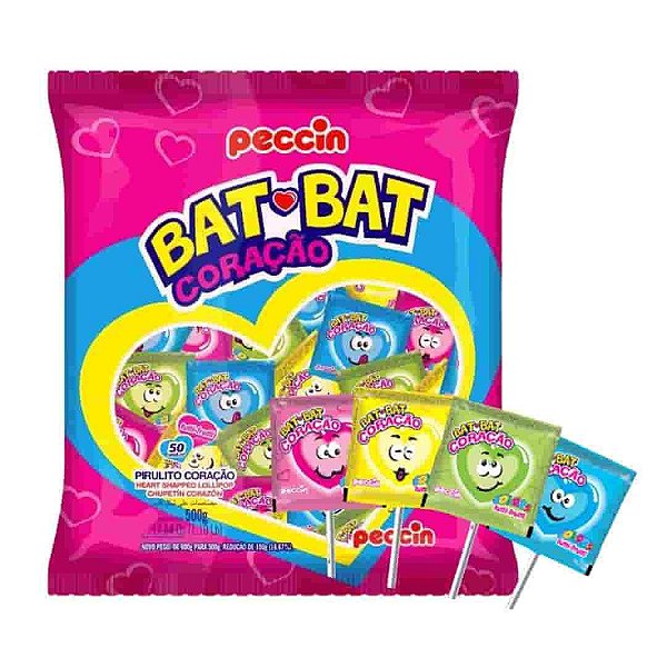 Pirulito Bat Bat  Colorido Tutti Frutti Peccin 50 unidades