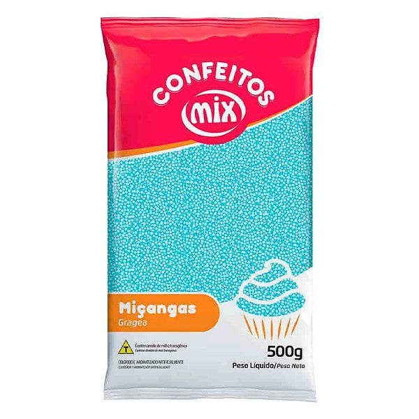 Confeito Miçangas Azul Bebê Mix 500g