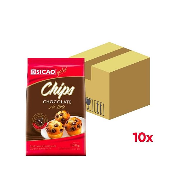 Caixa Chips chocolate ao leite gold com 10 pacotes de 1,01kg - Sicao