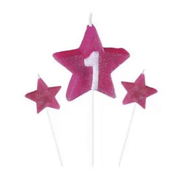 Vela de Aniversário New Star Estrela Rosa  (escolha seu número) - Curifest