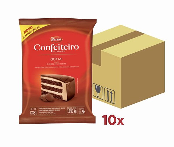 Caixa Chocolate Confeiteiro gotas ao leite com 10 pacotes de  1,050kg - Harald