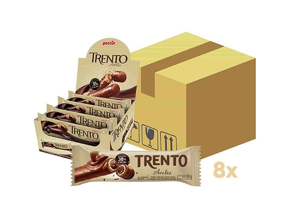 Caixa de Chocolate Com Wafer Trento Avelã Com 8 displays de 16 Un - Peccin