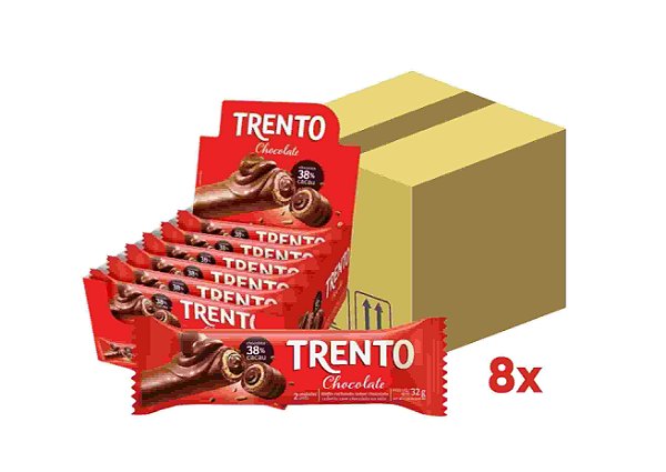 Caixa de Chocolate Com Wafer Trento Recheio Chocolate c/ 8 displays de 16 Un - Peccin