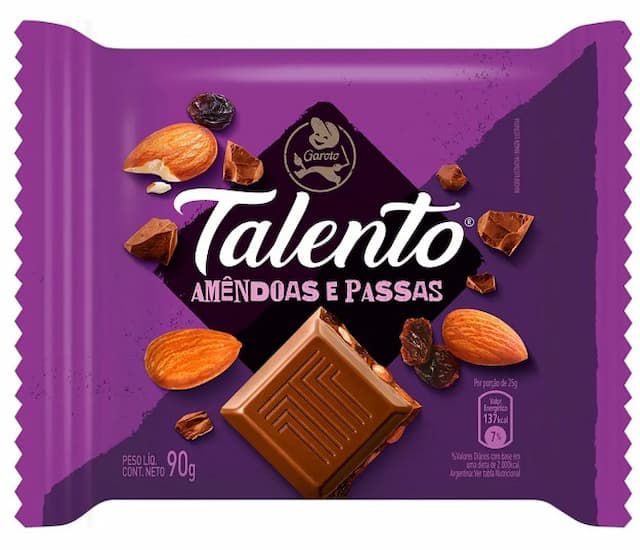 Chocolate Talento Amêndoas e Passas Garoto 90g