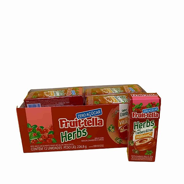 Bala Fruittella Herbs Cranberry e Ervas com 12 unidades