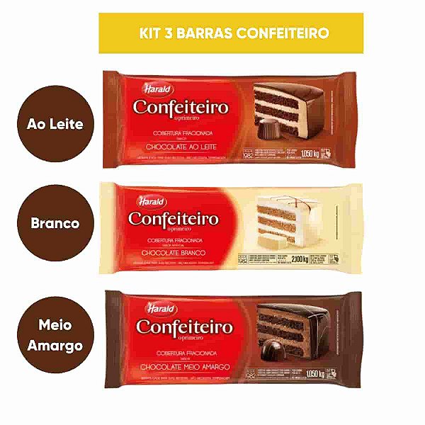 Kit 3 Barras Chocolate Fracionado Confeiteiro Harald 1kg