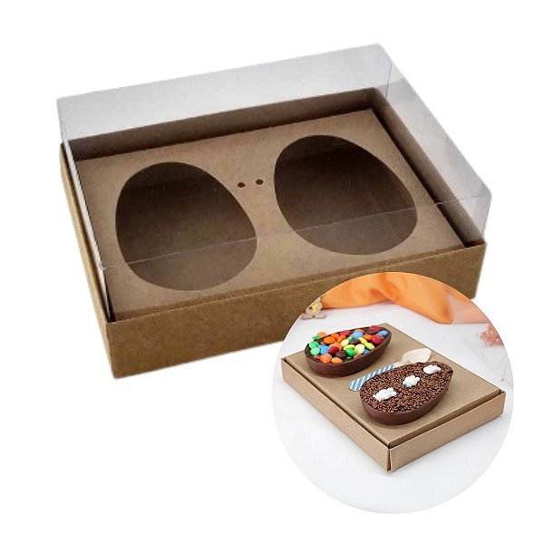Caixa Kraft para 2 Meios Ovos de Páscoa 100g Pacbox com 10 unidades
