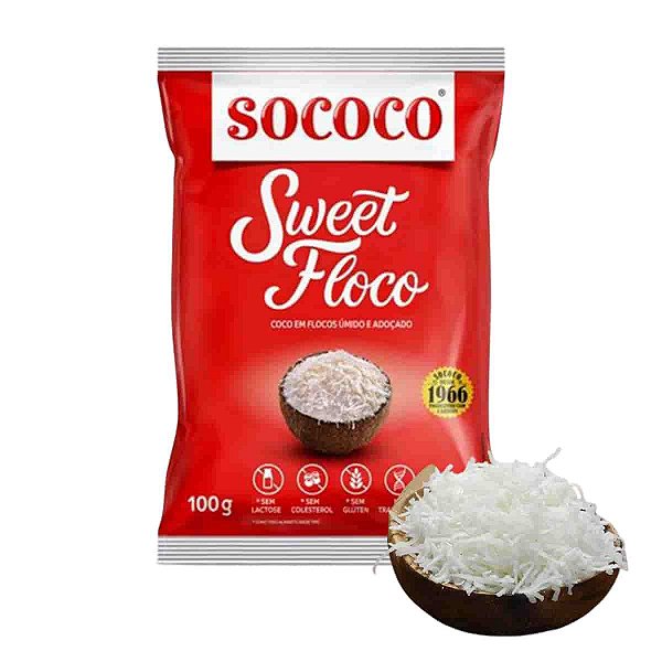 Coco em flocos úmido e adoçado Sococo 100g