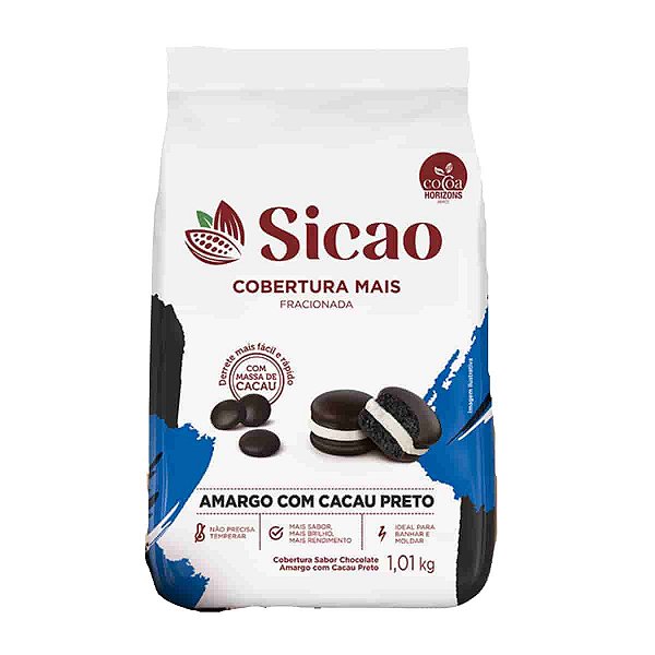 Cobertura gotas chocolate amargo com cacau preto 1kg Sicao