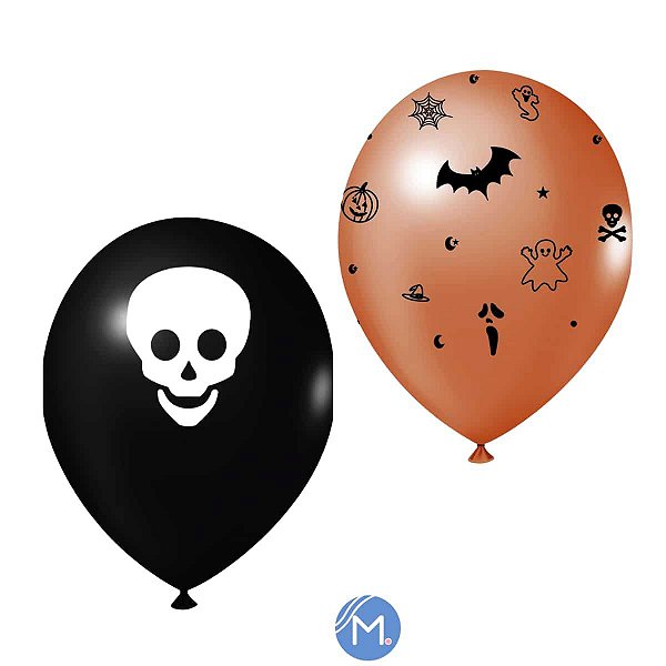 Balão Bexiga Redondo n°9 Estampado Halloween Joy com 25 unidades