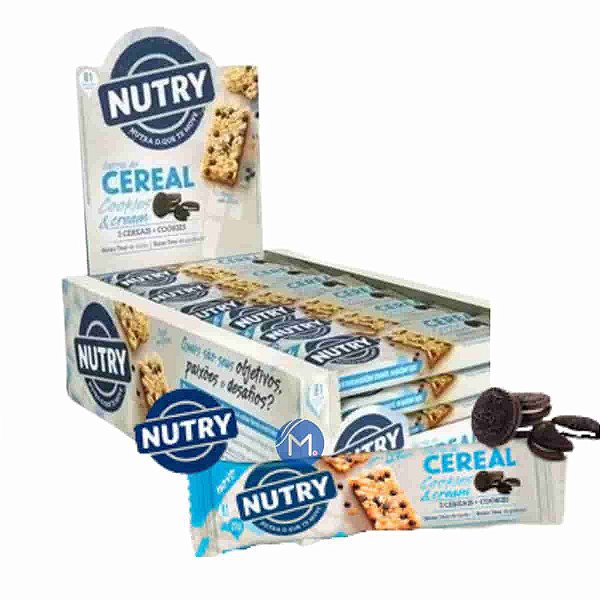 Barra de Cereais Cookies&Cream Nutry com 24 unidades de 20g