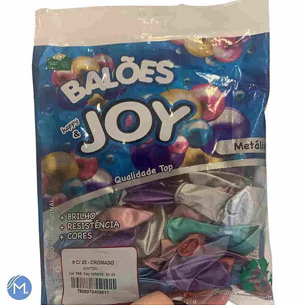 Balão Bexiga Redondo n°9 Cromado Sortido Joy com 25 unidades