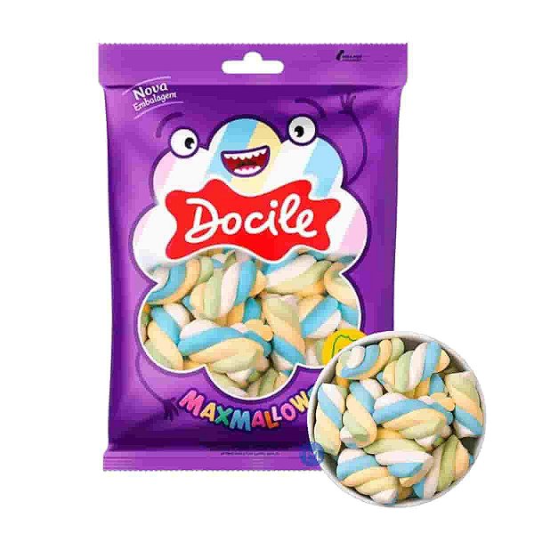 Marshmallow Maxmallows Twist Branco, Verde, Azul e Branco Docile 250g